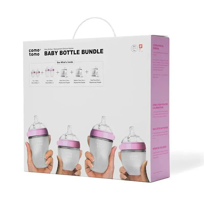 Comotomo - 7Pk Baby Bottle Bundle, Pink - Image 7