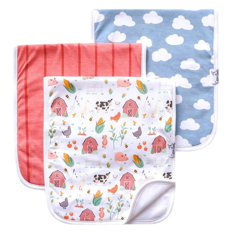 Copper Pearl - 3Pk Premium Baby Burp Cloths Farmstead Set