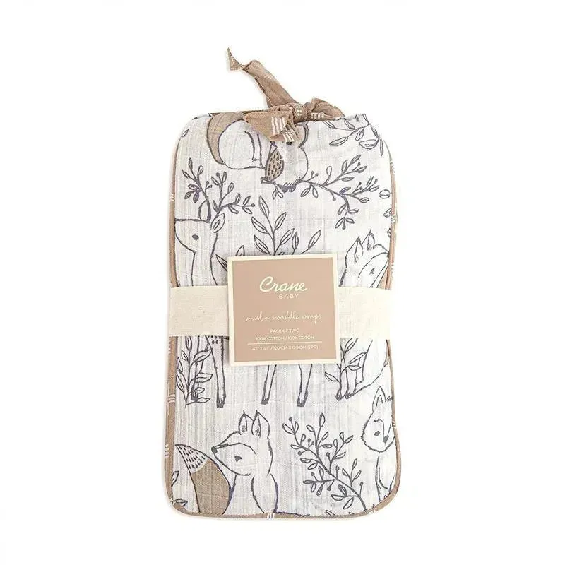 Crane - 2Pk Baby Soft Muslin Swaddle, Woodland Animal - Image 3