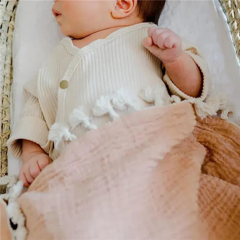Crane - Baby Muslin Swaddle Blanket, Copper Red - Image 2
