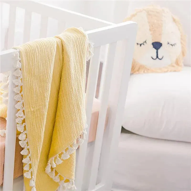 Crane - Baby Muslin Swaddle Blanket, Ochre - Image 2