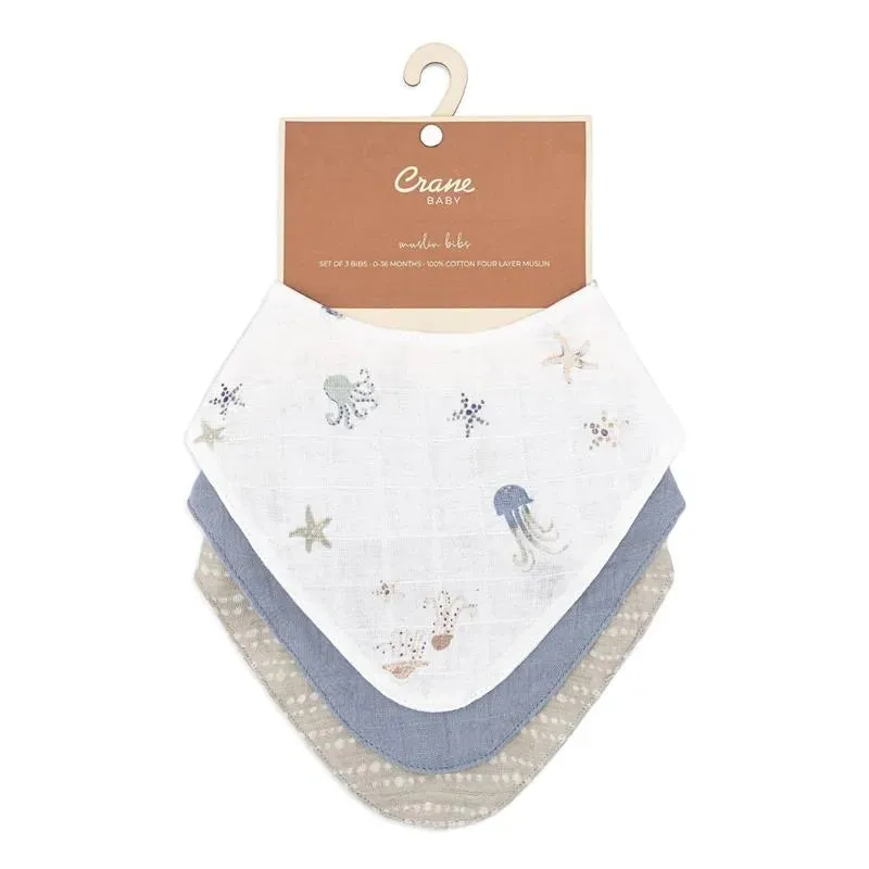 Crane Bedding - Cove 3-Pc. Muslin Bib Set, Ocean Life - Image 5