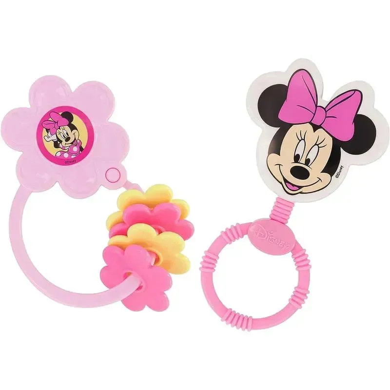 Cudlie - 2Pk Disney Minnie Mouse Character Shape Rattle and Keyring Teether