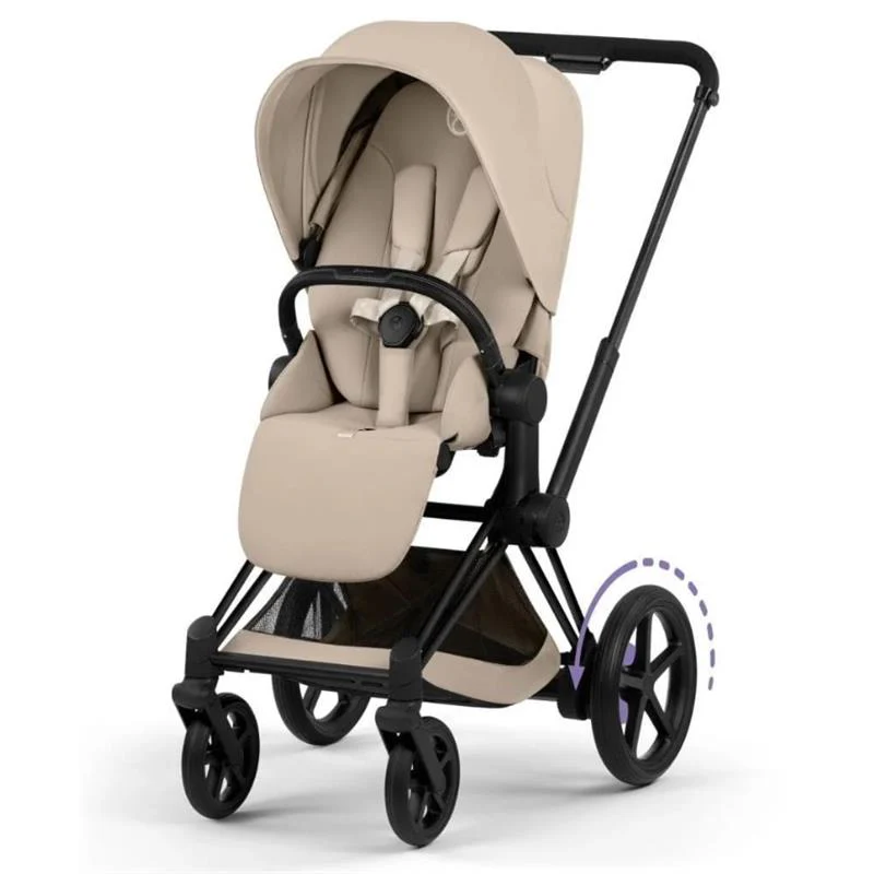 Cybex E-Priam Stroller, Matte Black Frame/Cozy Beige Lux Seat
