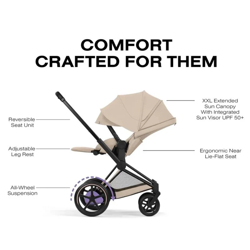 Cybex E-Priam Stroller, Matte Black Frame/Cozy Beige Lux Seat - Image 6