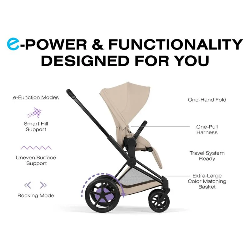 Cybex E-Priam Stroller, Matte Black Frame/Cozy Beige Lux Seat - Image 7