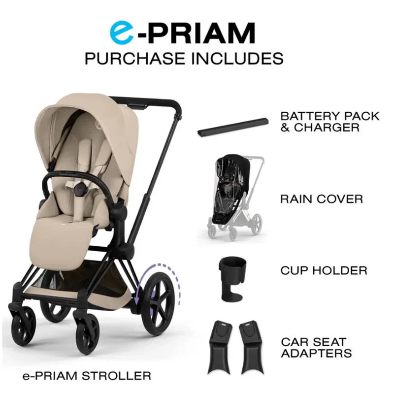 Cybex E-Priam Stroller, Matte Black Frame/Cozy Beige Lux Seat - Image 8