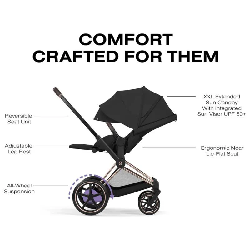 Cybex E-Priam Stroller, Rose Gold Frame/Sepia Black Lux Seat - Image 6