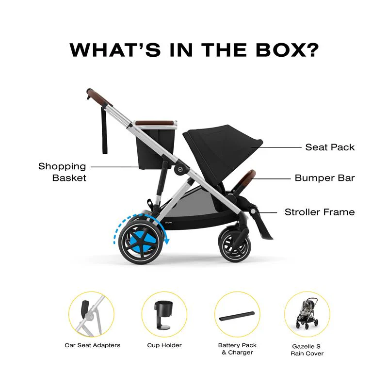 Cybex - Egazelle S Electronic Assist Stroller, Silver Frame With Moon Black Seat - Image 3
