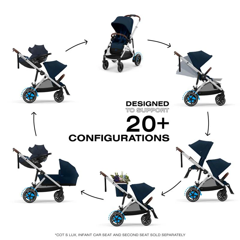 Cybex - Egazelle S Single-to-Double Stroller, Silver Frame/Ocean Blue - Image 2