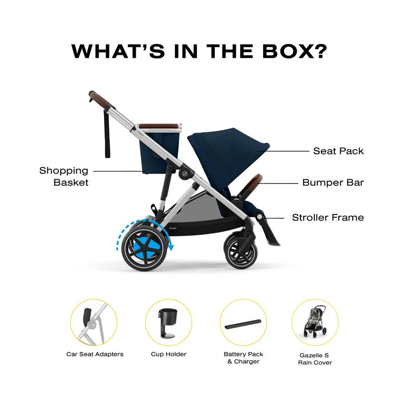 Cybex - Egazelle S Single-to-Double Stroller, Silver Frame/Ocean Blue - Image 9
