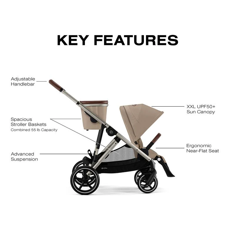 Cybex - Gazelle S 2 Single-to-Double Stroller, Taupe Frame/Almond Beige - Image 5