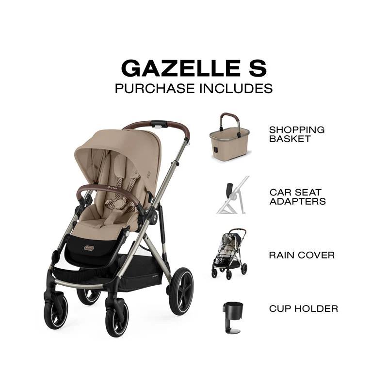 Cybex - Gazelle S 2 Single-to-Double Stroller, Taupe Frame/Almond Beige - Image 7