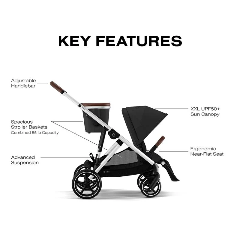 Cybex - Gazelle S 2 Single-to-Double Stroller, Silver Frame/Moon Black - Image 5