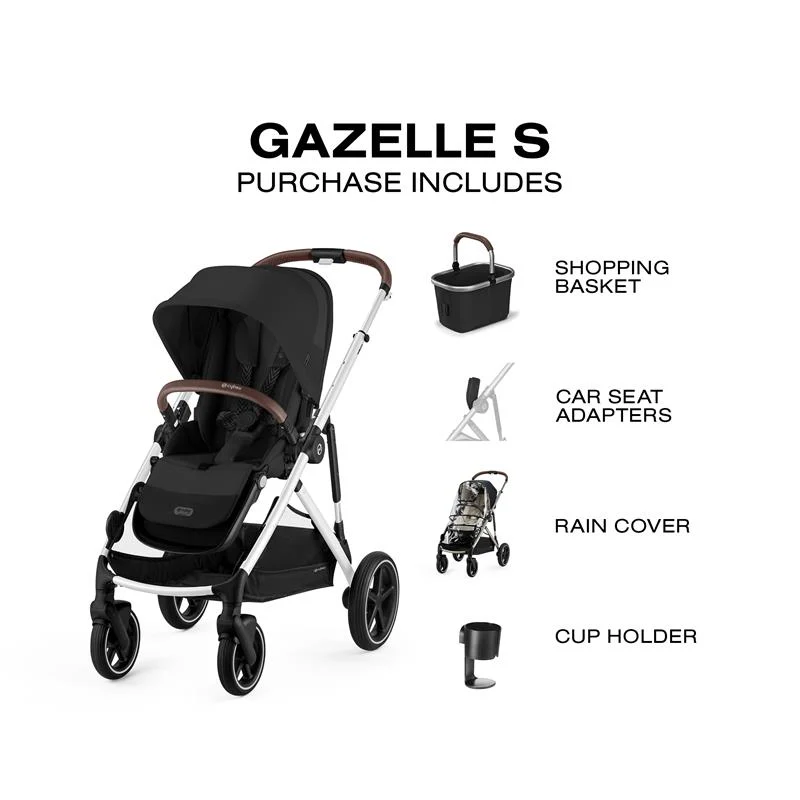 Cybex - Gazelle S 2 Single-to-Double Stroller, Silver Frame/Moon Black - Image 7