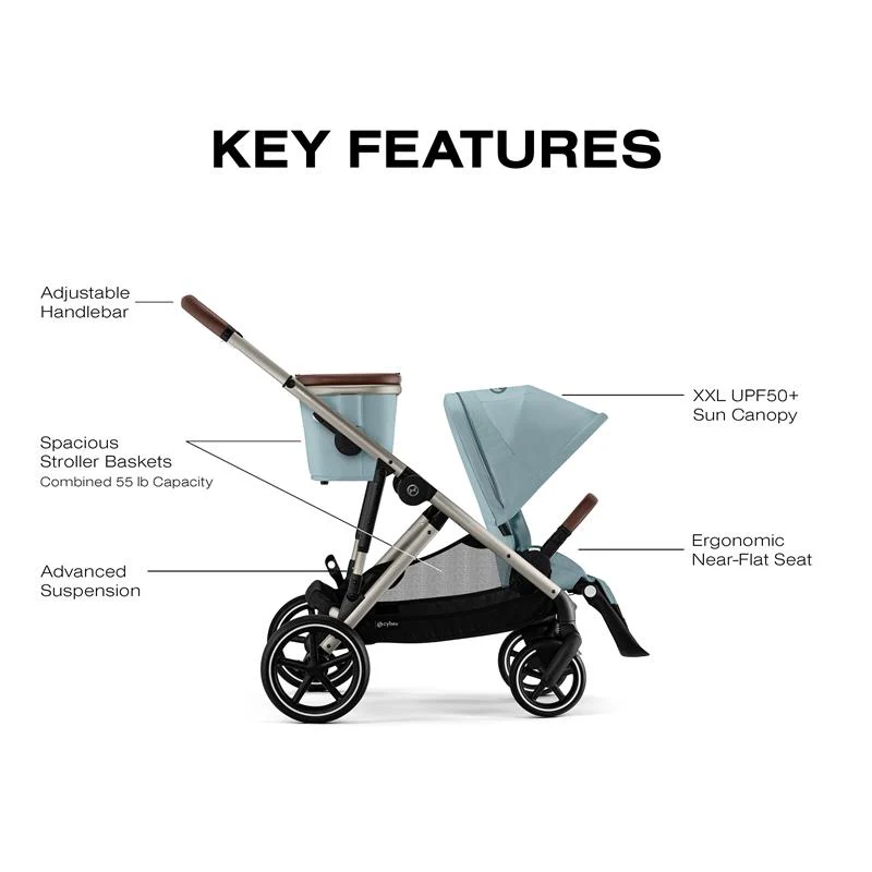 Cybex - Gazelle S 2 Single-to-Double Stroller, Taupe Frame /Sky Blue - Image 5