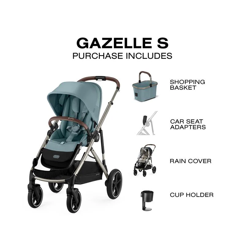 Cybex - Gazelle S 2 Single-to-Double Stroller, Taupe Frame /Sky Blue - Image 7