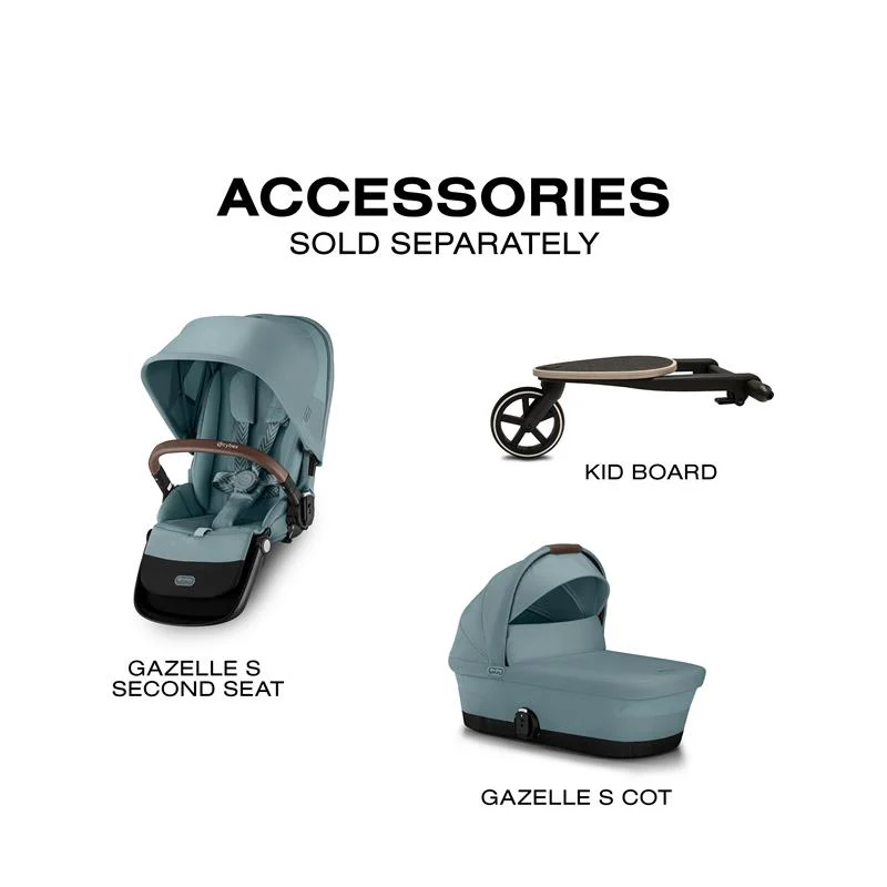 Cybex - Gazelle S 2 Single-to-Double Stroller, Taupe Frame /Sky Blue - Image 9
