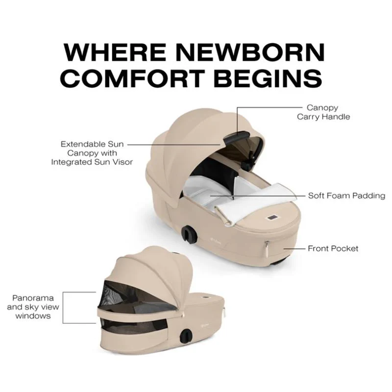 Cybex Mios/Coya Fold Lux Carry Cot, Cozy Beige - Image 4