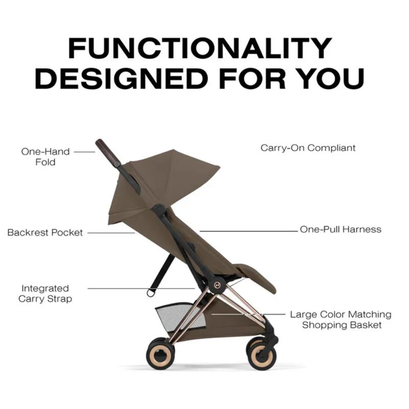 Cybex Platinum Coya Stroller Style Collection, Rose Gold Frame/Coconut Brown Lux Seat - Image 3