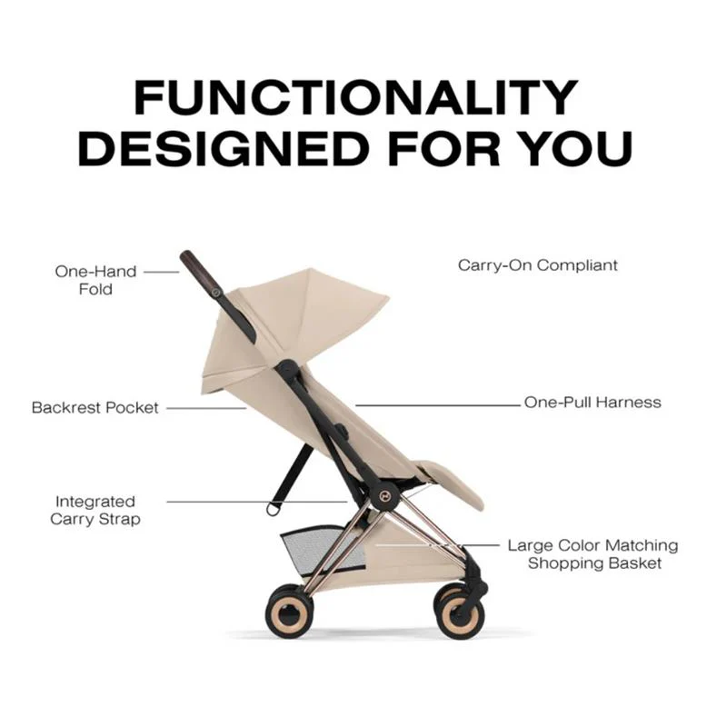 Cybex Platinum Coya Stroller Style Collection, Rose Gold Frame/Cozy Beige Lux Seat - Image 3
