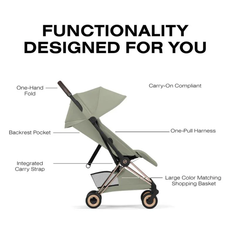 Cybex Platinum Coya Stroller Style Collection, Rose Gold Frame/Sage Green Lux Seat - Image 3