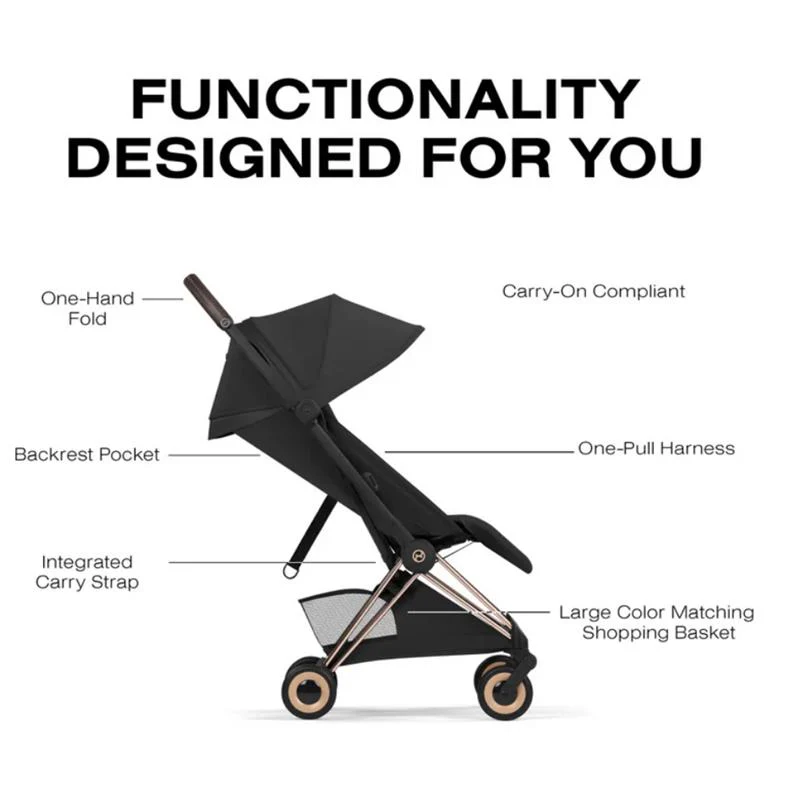Cybex Platinum Coya Stroller Style Collection, Rose Gold Frame/Sepia Black Lux Seat - Image 3