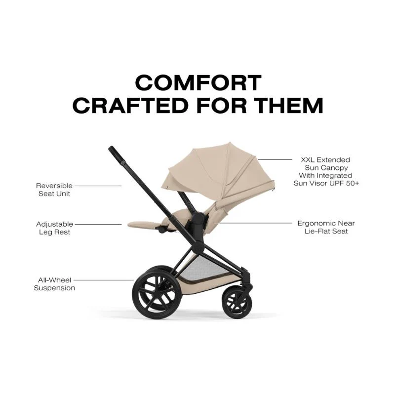 Cybex Priam Stroller Matte Black Frame/Cozy Beige Lux Seat - Image 5