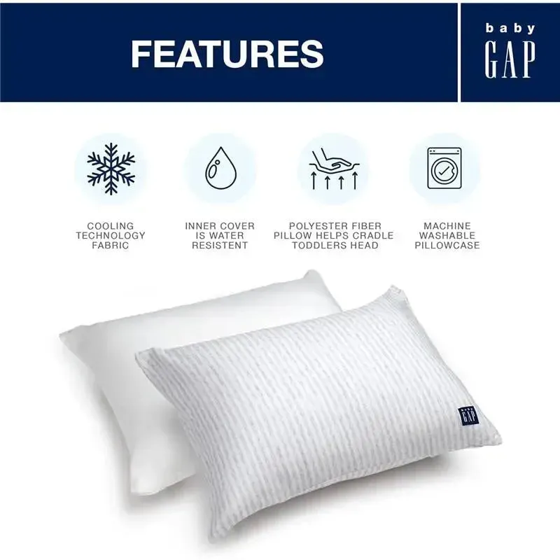 Delta Children - Gap babyGap Toddler Pillow with 2 Cooling Covers, White/Grey Stripe - Image 2