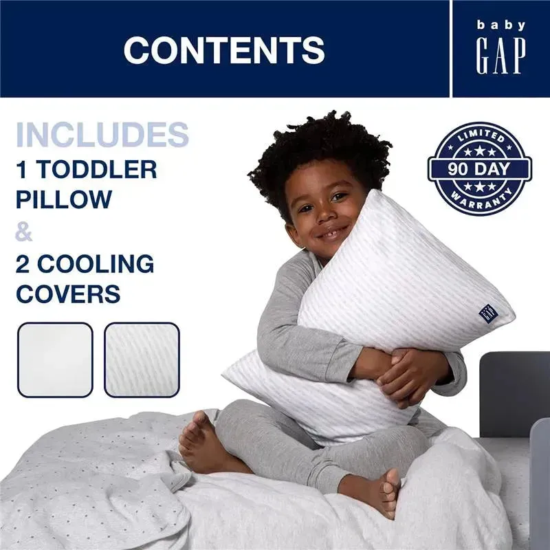 Delta Children - Gap babyGap Toddler Pillow with 2 Cooling Covers, White/Grey Stripe - Image 6