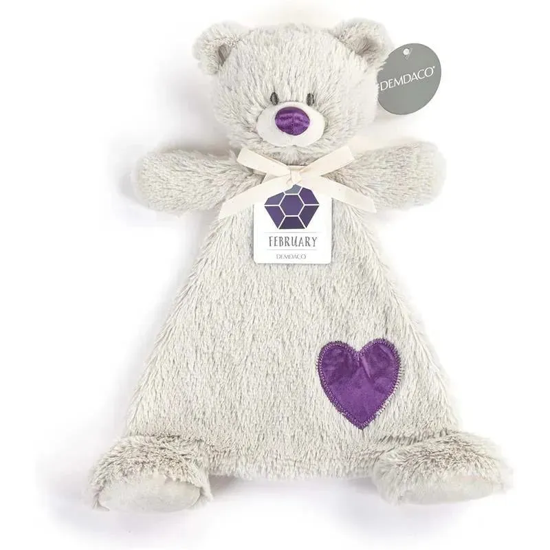 DEMDACO - Birthstone Amethyst and Grey, Stuffed Animal Blankie Bear February - Image 5