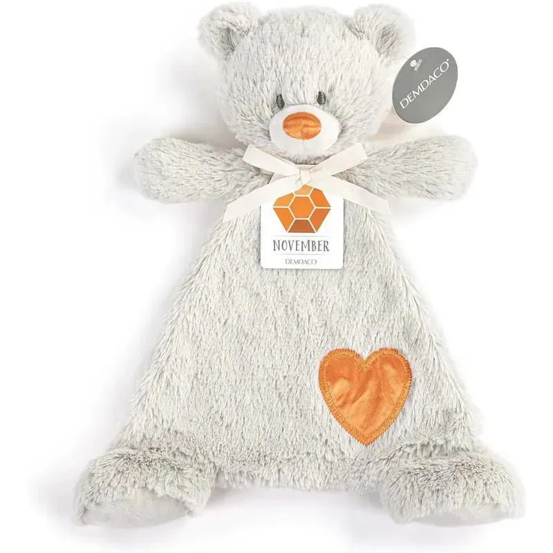 DEMDACO - Birthstone Color Citrine and Grey, Stuffed Animal Blankie Bear November