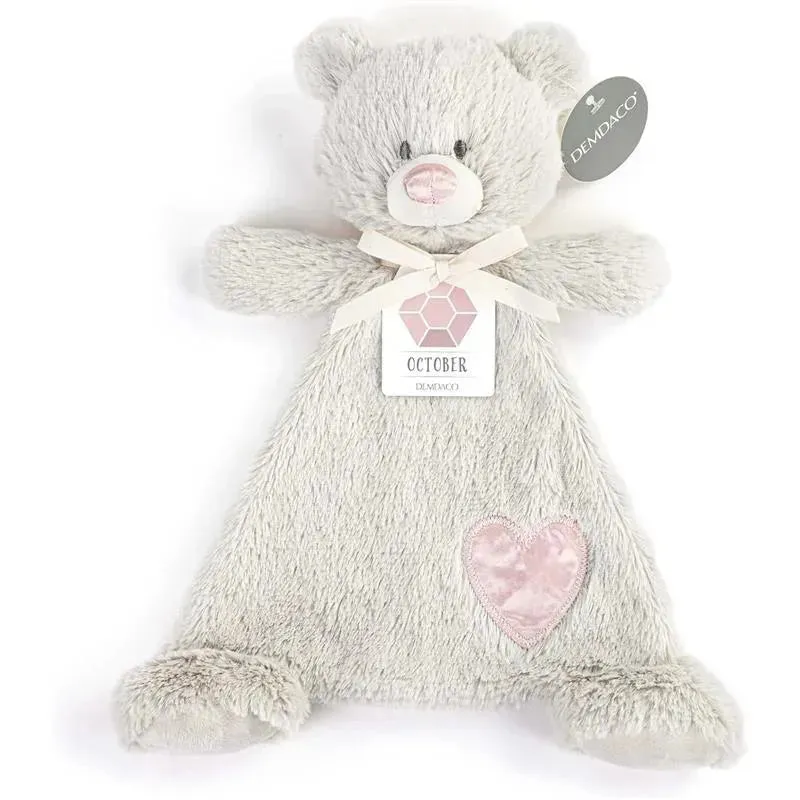 DEMDACO - Birthstone Color Tourmaline and Grey, Stuffed Animal Blankie Bear October