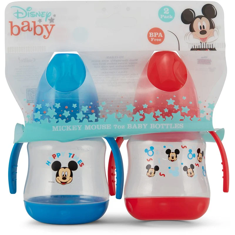Disney 2 Pack 7 Ounce Baby Bottles with Character Prints and Colored Covers with Double Handle - BPA Free and Easy to Clean - Image 2