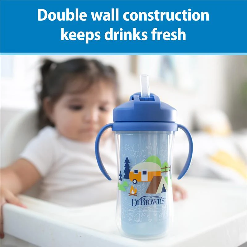Dr. Brown 10 Oz Insulated Straw Cup, Blue/Green, Outdoor, 2Pk - Image 4