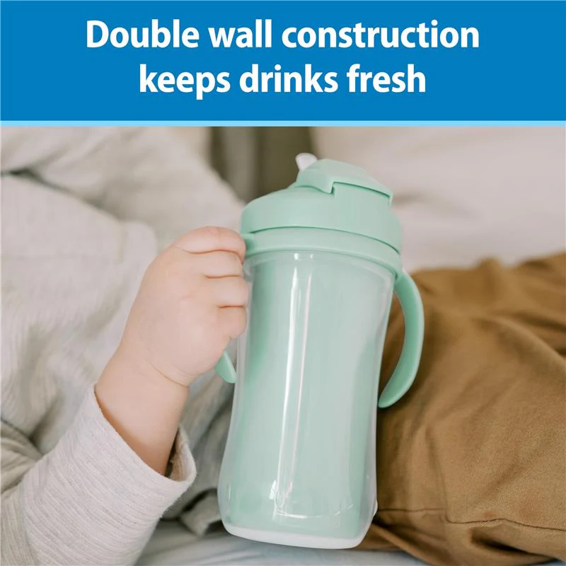 Dr. Brown 10 Oz Insulated Straw Cup, Green, 2Pk - Image 4