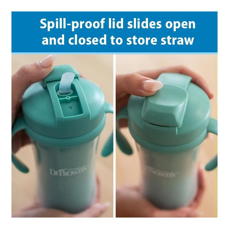 Dr. Brown 10 Oz Insulated Straw Cup, Green, 2Pk - Image 6