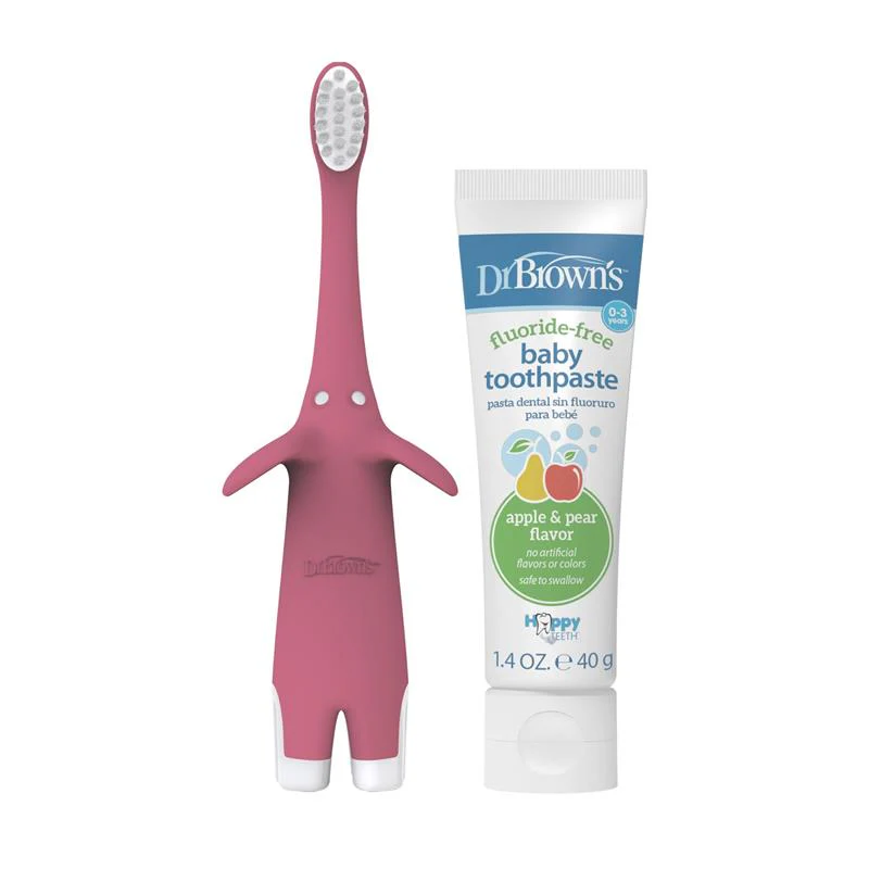 Dr. Brown Infant-To-Toddler Toothbrush, Pink Elephant, With Apple Pear Toothpaste - Image 2