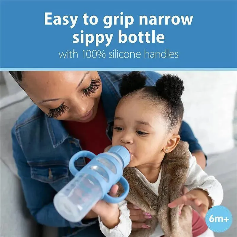 Dr. Brown's - Milestones Narrow Sippy Bottle with Silicone Handles, Light Blue - Image 2