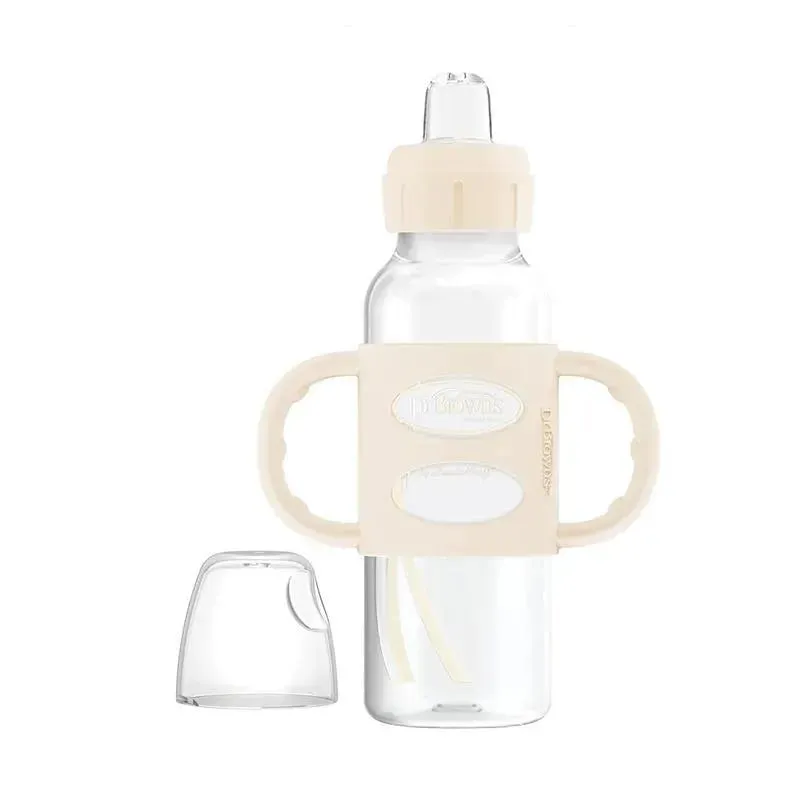 Dr Brown - Milestones Narrow Sippy Spout Bottle, Easy-Grip Handles, 8oz, Ecru, 1-Pack, 6m+
