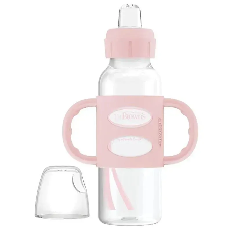 Dr. Brown - Narrow Sippy Spout Bottle With Silicone Handles, Light Pink, 8 Oz
