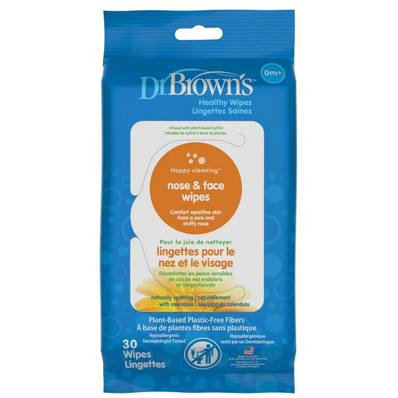 Dr. Brown - 30Ct Nose & Face Healthy Wipes, Safe Cleaning & Moisturizing For Babies & Toddlers, Hypoallergenic For Sensitive Skin