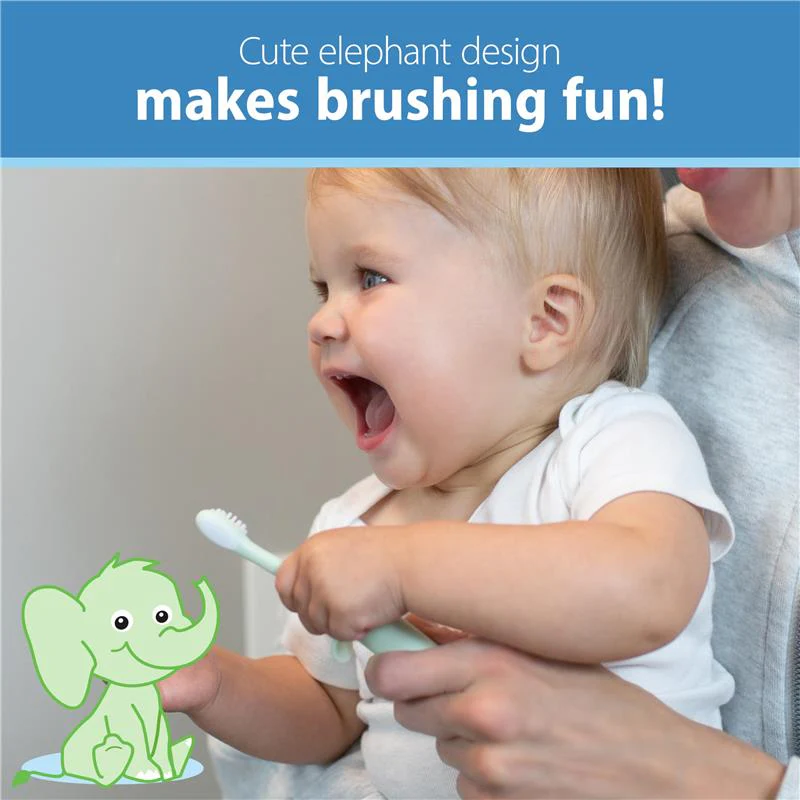 Dr. Brown’s Infant-to-Toddler Training Toothbrush Set, Mint Elephant with Fluoride-Free Strawberry Baby Toothpaste - Image 8