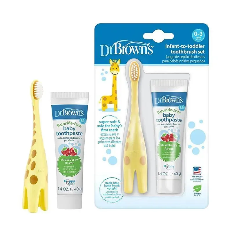 Dr. Brown - Training Toothbrush Set with Strawberry Fluoride-Free Toothpaste