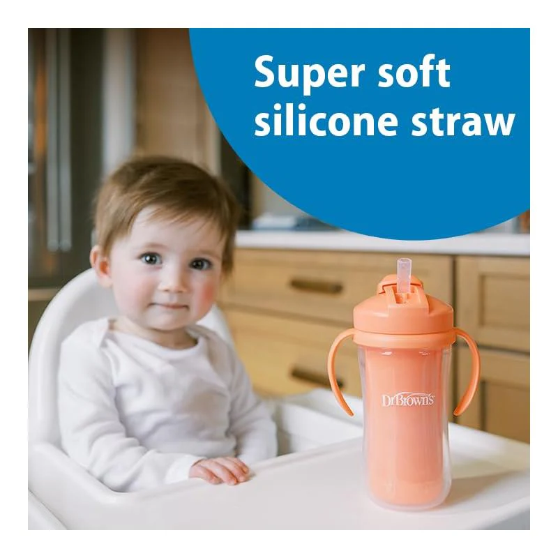 Dr. Brown's 2Pk Milestones Insulated Sippy Cup with Straw and Handles, Pink/Coral, 10 Oz/300 ml - Image 3
