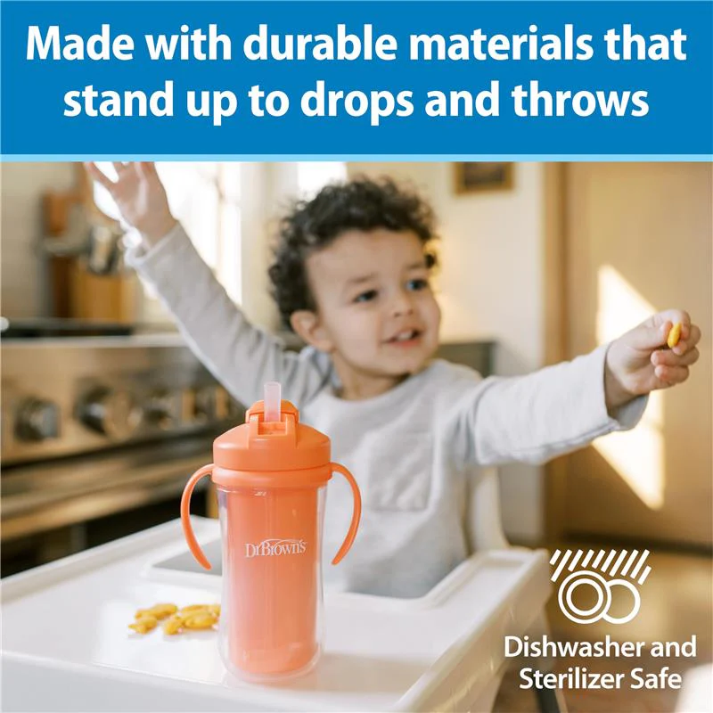 Dr. Brown's 2Pk Milestones Insulated Sippy Cup with Straw and Handles, Pink/Coral, 10 Oz/300 ml - Image 7