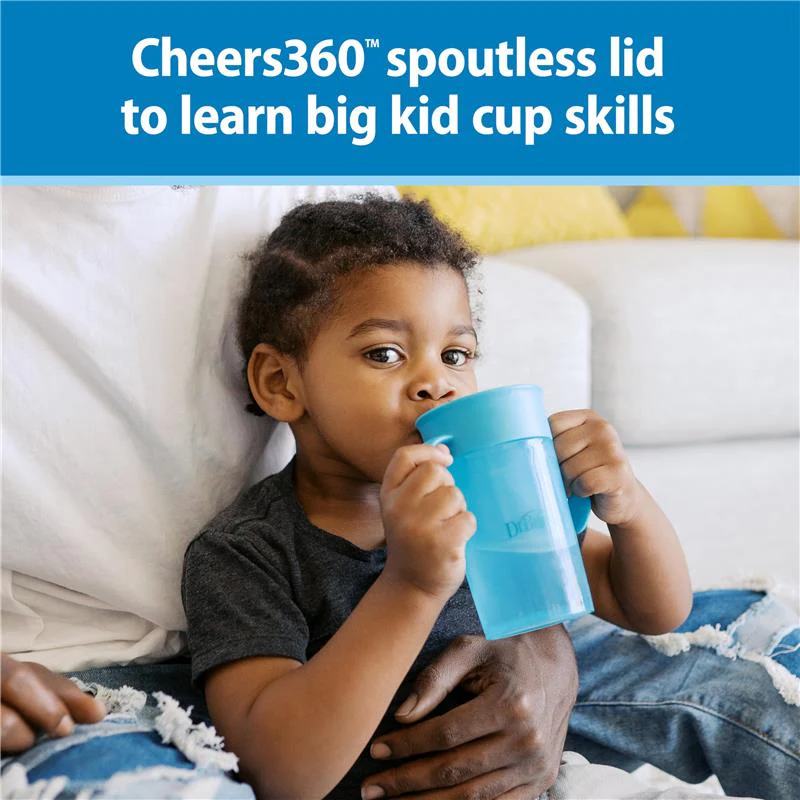 Dr. Brown's 2Pk Milestones Straw to 360 Convertible Toddler Training Cup Set with Interchangeable Silicone Straw and 360 Degree Cup Lids, Blue Ocea - Image 4