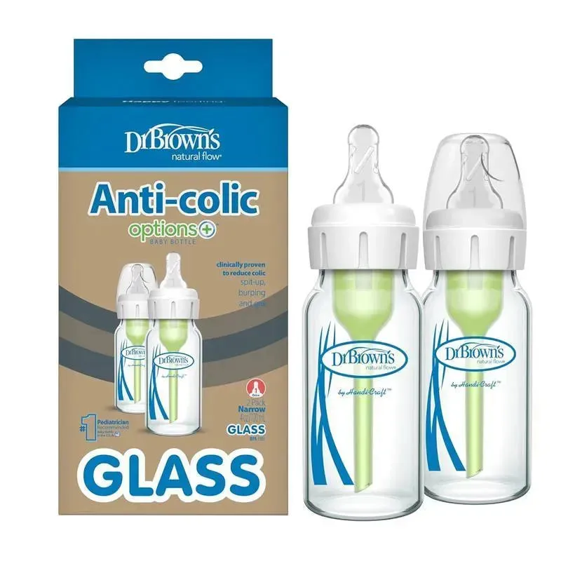 Dr. Brown's - 4Oz Options+ Glass Narrow Baby Bottles, 2Pk
