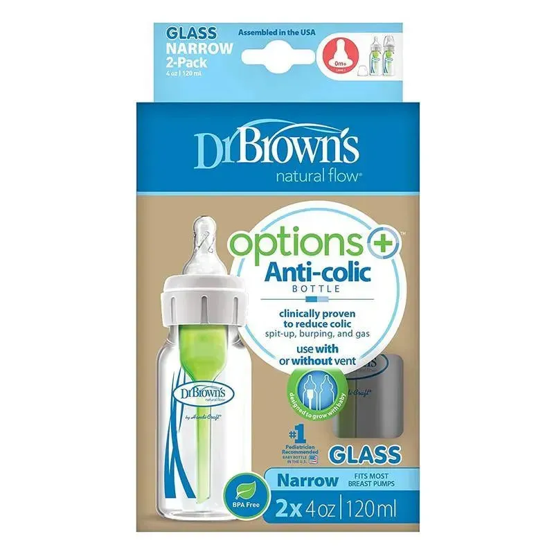 Dr. Brown's - 4Oz Options+ Glass Narrow Baby Bottles, 2Pk - Image 2