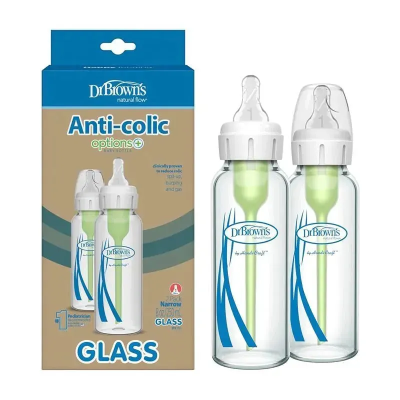 Dr. Brown's - 8 Oz Options+ Glass Narrow Baby Bottles, 2Pk